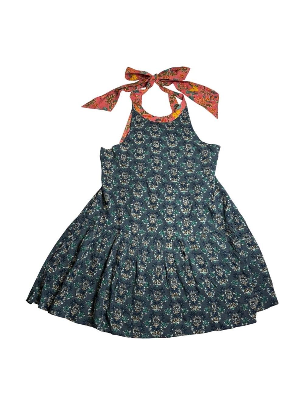 Natural Life Tie Neck Floral Tiered Short Sundress Size M Festival BoHo